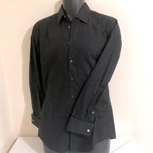 Calvin Klein Button Down Shirt Cuffs Links Black Slimfit 15, 32-33